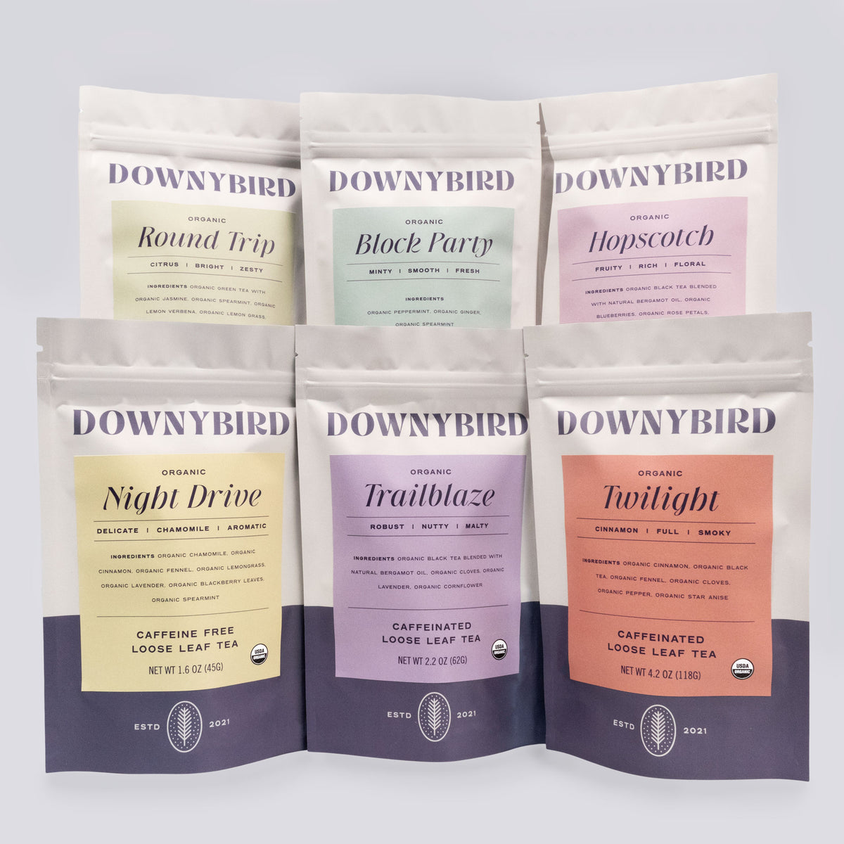 Complete Collection of Downybird Organic Loose Leaf Tea Blends