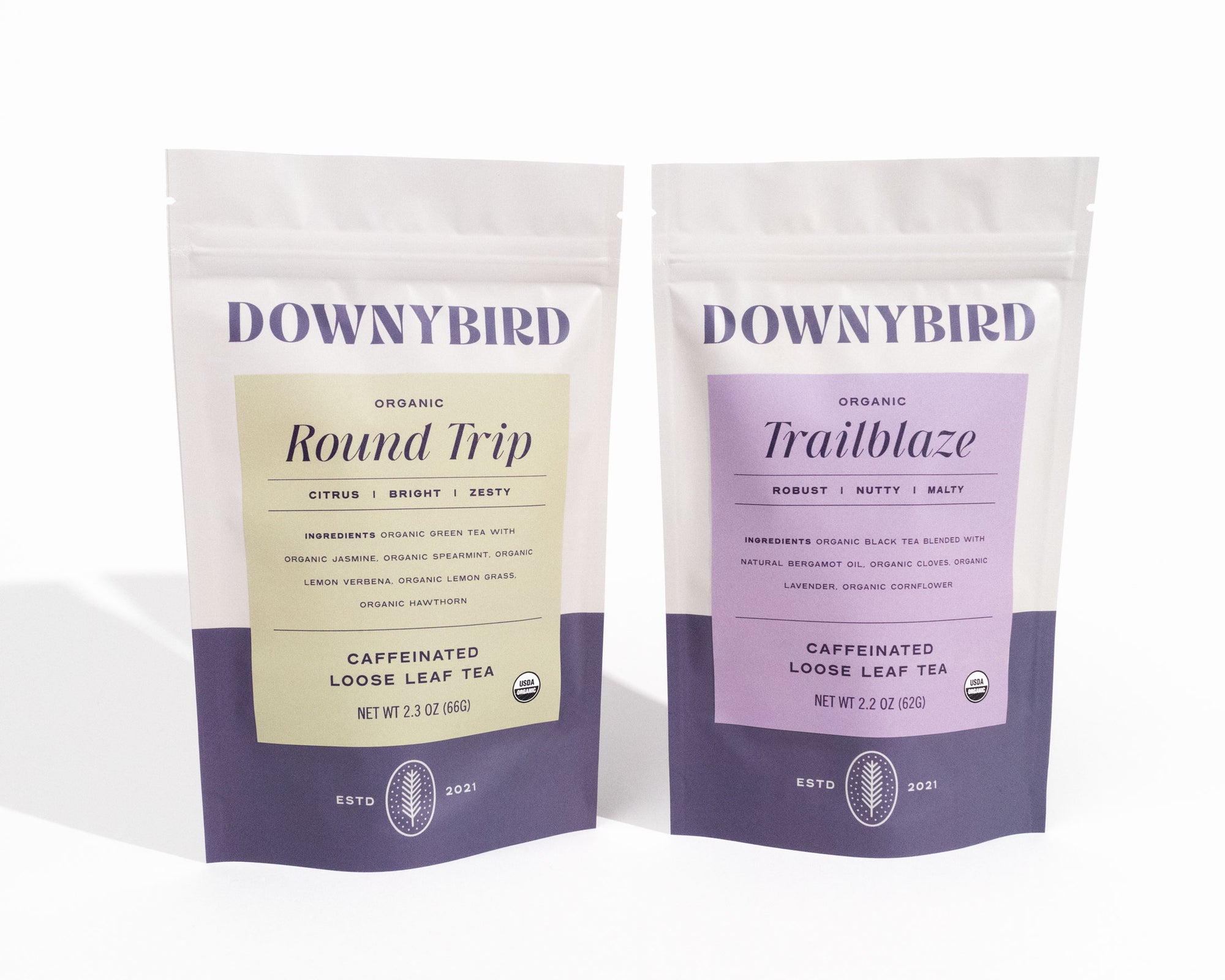 Jetsetter 2-Piece Bundle of Downybird Organic Loose Leaf Tea Blends including Round Trip Green Jasmine Tea and Trailblaze Earl Grey Tea